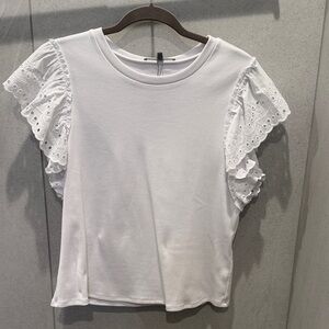 Daniel Rainn White Eyelet Flutter-Sleeve Tee